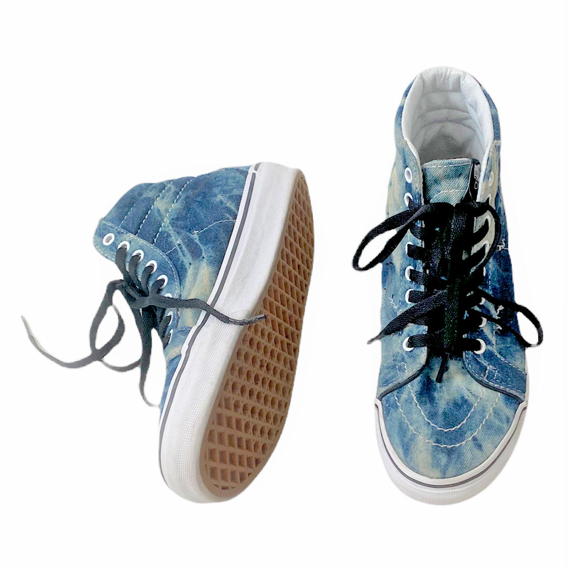 Vans Women's Skateboard Shoes Size Blue Denim Tie-Dye Bleached Hi Top