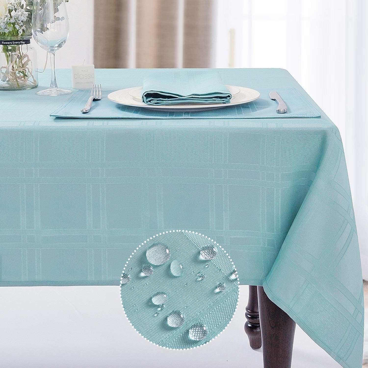 Plaid Jacquard Spring Easter Tablecloth Elegant Wrinkle-Resistant Modern Dining Decor