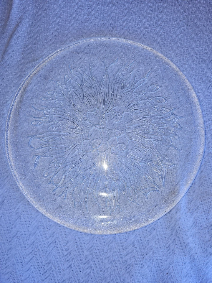 4 винтажных круглых сервировочных тарелки из рождественского стекла с тиснением 14 дюймов - Изображение 4 из 4
