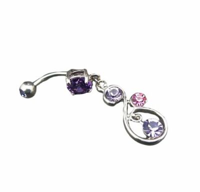 Purple Tanzanite Pink Multi Gem Charm Dangle Belly Button Ring Surgical Steel 