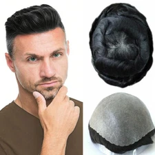 Black Toupee for Men Thin Skin V-looped Hair pieces Men's Toupee Human Hair Soft