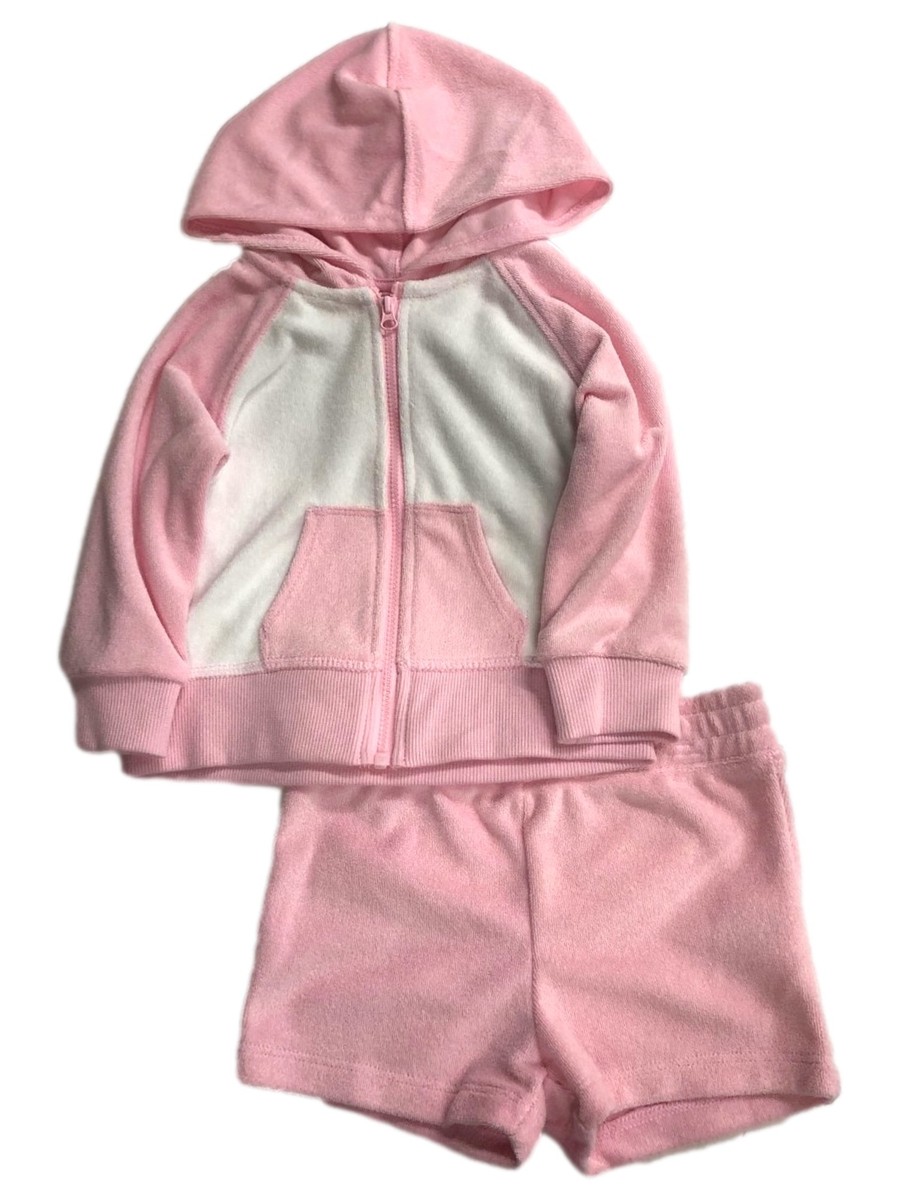 Infant Toddler Girls Pink Hoodie Shorts Swim Suit Cover Up Outfit