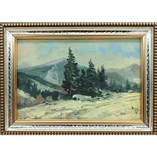 original oil painting framed landscape art rural landscape winter landscape 4x6