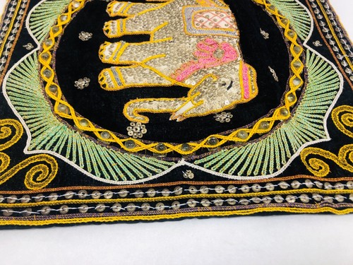Vintage Thai Burmese Kalaga Tapestry Elephant Embroidered Beaded 13”X 13” - Picture 6 of 13