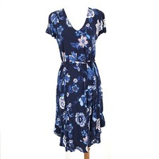 Gap Womens Dress XS Extra Small Blue Short Sleeve Pullover Belted Floral