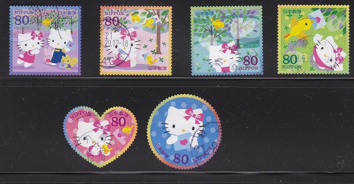 未使用多数 Hello Kitty Girls Stamp 色は4種類2009 JAPAN 2009 HELLO KITTY 80 YEN COMP. SET OF 6 STAMPS IN FINE