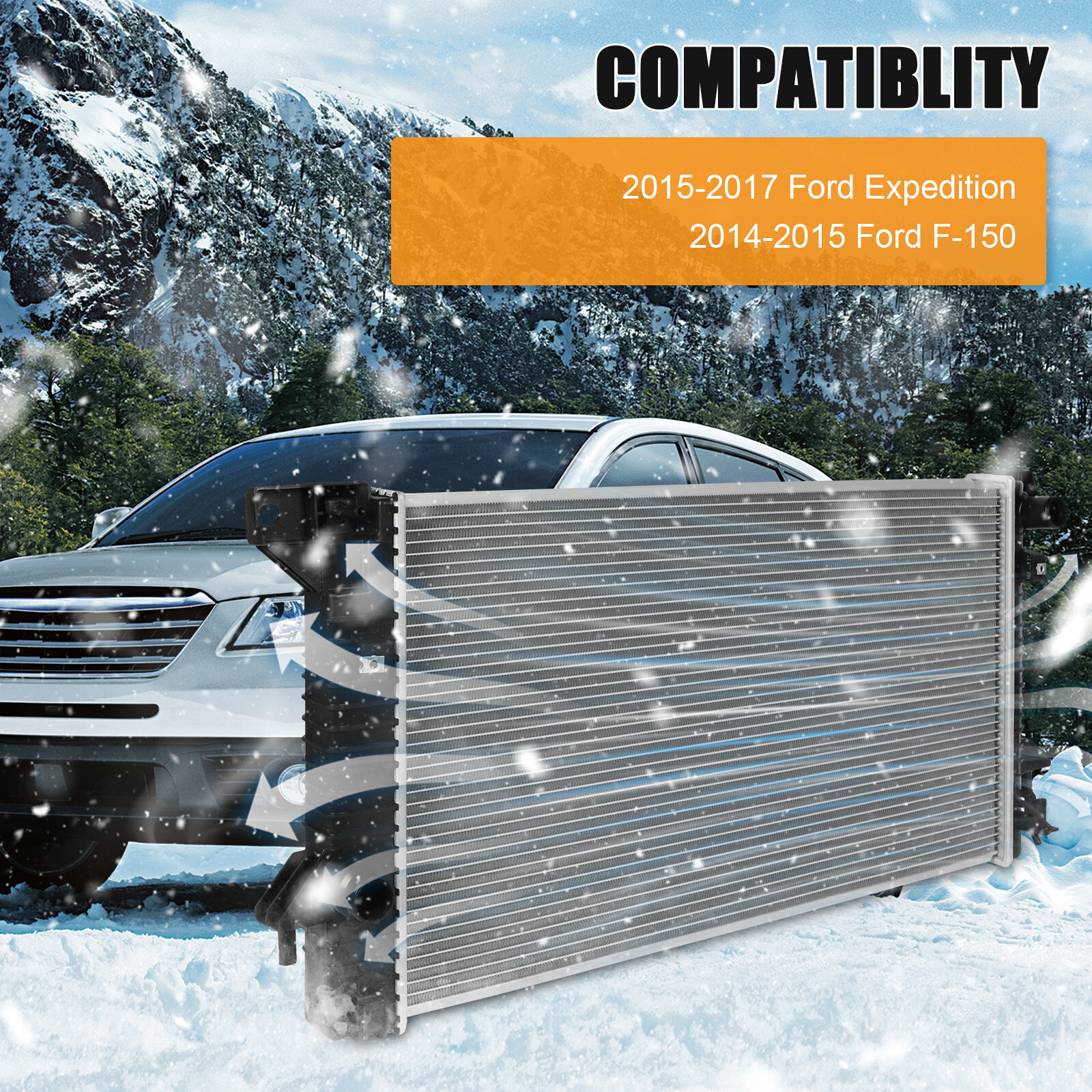 Expidition Radiator Flaps Aluminum Radiator Assembly Fits 2011-2014 Ford F-150,15-17 Ford ...