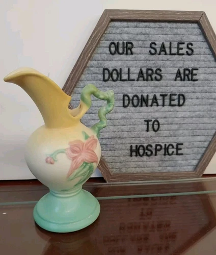 Vintage Hull USA Woodland Yellow Green Pitcher Ewer Vase 6.5"