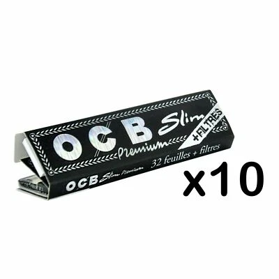 OCB Black Premium King Size Slim Rolling Papers + Filter Tips (10 Booklets)
