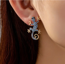 Lizard earrings Rhinestone blue fashion jewelry FAST Free Shipping