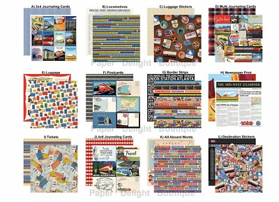 2 Sheets of Carta Bella Paper ALL ABOARD 12x12 Scrapbook Cardstock - U Choose