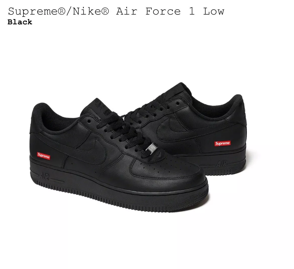Neuf Supreme® x Nike® Air Force 1 boîte basse logo   Noir   Taille 9,5   CU9225 001