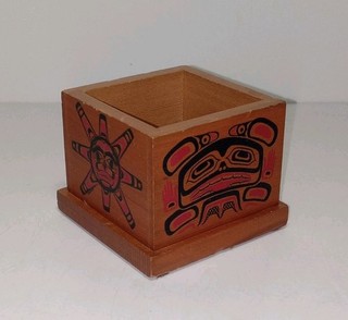 Small Vintage BOMA Hand Printed Red Ceder Wooden Storage Box With Tribal Design