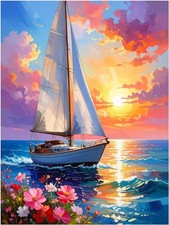 Tile Mural Sailboat Sunset Ocean Scene Flowers Kitchen Bathroom Wall Backsplash