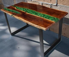 Green Epoxy Resin Table | Live Edge Wood | Unique Handmade Furniture | Table top