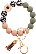 Silicone Beaded Bangle Keychain Key Ring Wristlet Bracelet Car Key Chain Holder