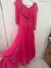 VALENTINO Fuchsia Silk Long Off the Shoulder Size 42 Dress