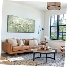 Modern Artwork Wall Decor White Flowers Picture Art 24"x48" 48"L x 24"W Green