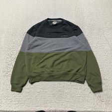 LL Bean Sweatshirt Men Medium Green Color Block Crew Neck Pullover Hiking