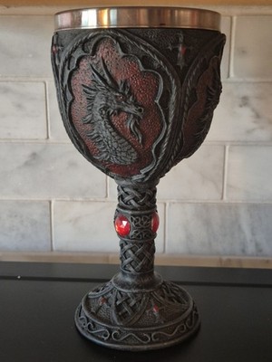Ebros Celtic Knotwork Tattoo Dragon Wine Drink Chalice Figurine 8oz W/ Red Gems