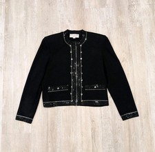 St John Evening Black Santana Knit Rhinestone Zip Jacket Womens 8 Made in USA
