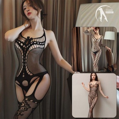 Netz Bodysuit offener Schritt Catsuit Bodystocking Overall Fishnet Ouvert SM