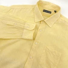 Saks Fifth Avenue Mens Yellow 100% Linen Long Sleeve Button Up Shirt XL EUC