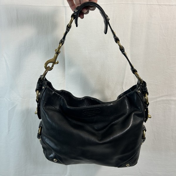 Coach Carly Hobo Shoulder Bag Black Leather Gold Hardware Y2K Purse Designer