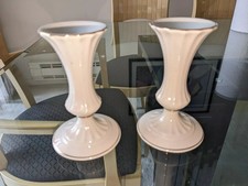 2 Lenox 6 1/2" x 3" Flared Top Fluted Ivory Porcelain Pedestal Vases Made in USA