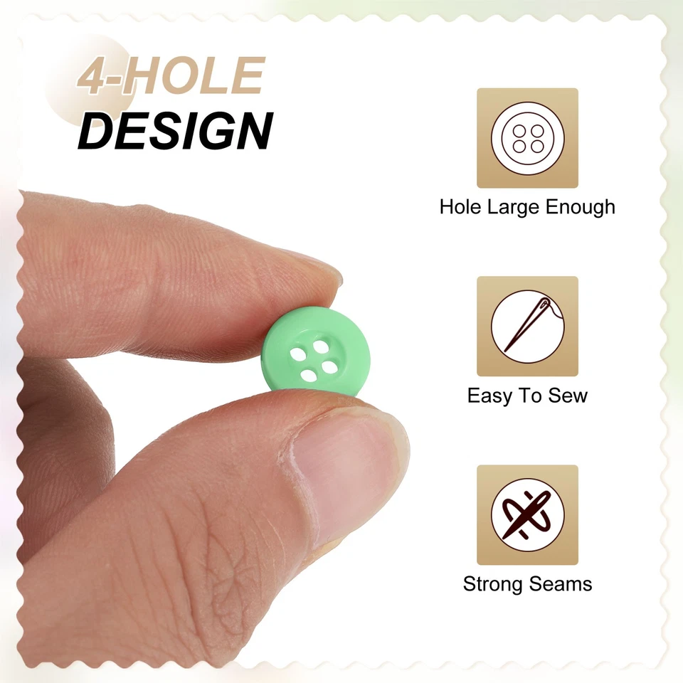 60 peças botões de costura 18L 15/32" resina redonda plana 4 furos botões para artesanato, verde - Imagem 4 de 4