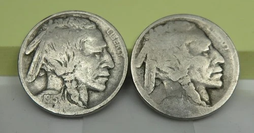 2 Buffalo Nickels 1915 Fine & 1915-D Good Acid Date
