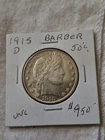 1915 D Barber Silver Half Dollar BU Uncirculated MS++ 50c Type Coin