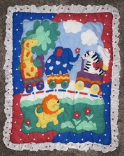 Vintage Kids Line Baby Comforter Quilt Red White Dots Ruffle Trim Animal Circus