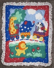 Vintage Kids Line Baby Comforter Quilt Red White Dots Ruffle Trim Animal Circus