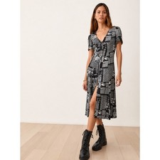 Reformation Locklin Midi Button Front Dress in Zine Newsprint Size 4