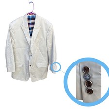 Robert Graham Cream-Khaki Cotton Blazer Sport Coat Jacket 2-Button Plaid Lined