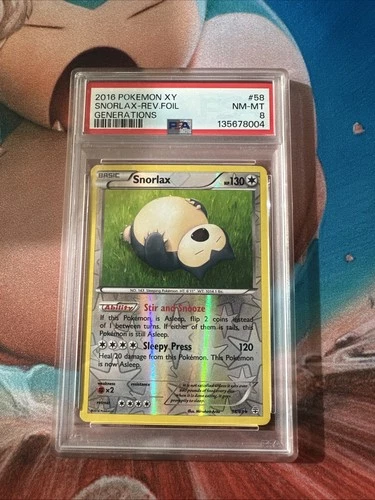 2016 POKEMON XY GENERATIONS #58 SNORLAX-REVERSE FOIL PSA 8