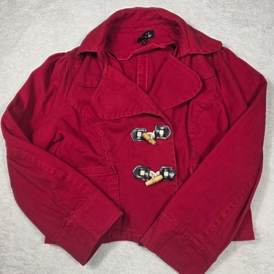 rue21 Cropped Toggle Jacket Womens XL Red Vintage Cotton Peacoat Style Outerwear