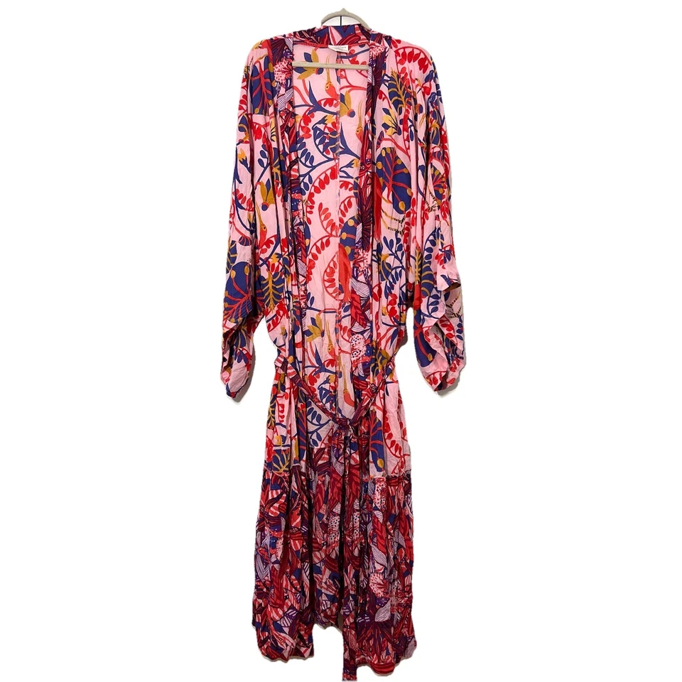 Anthropologie Claire Colin Bata Botánica Mujer 2X Floral Tropical Boho Kimono Foto 3 de 4