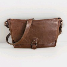 Jack Georges Voyager Brown Buffalo Leather Messenger Crossbody Bag Striped Linin