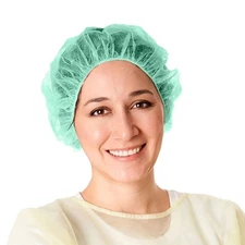 100ct Hair Net Bouffant Cap Green Non Woven Head Cover Industrial  21"