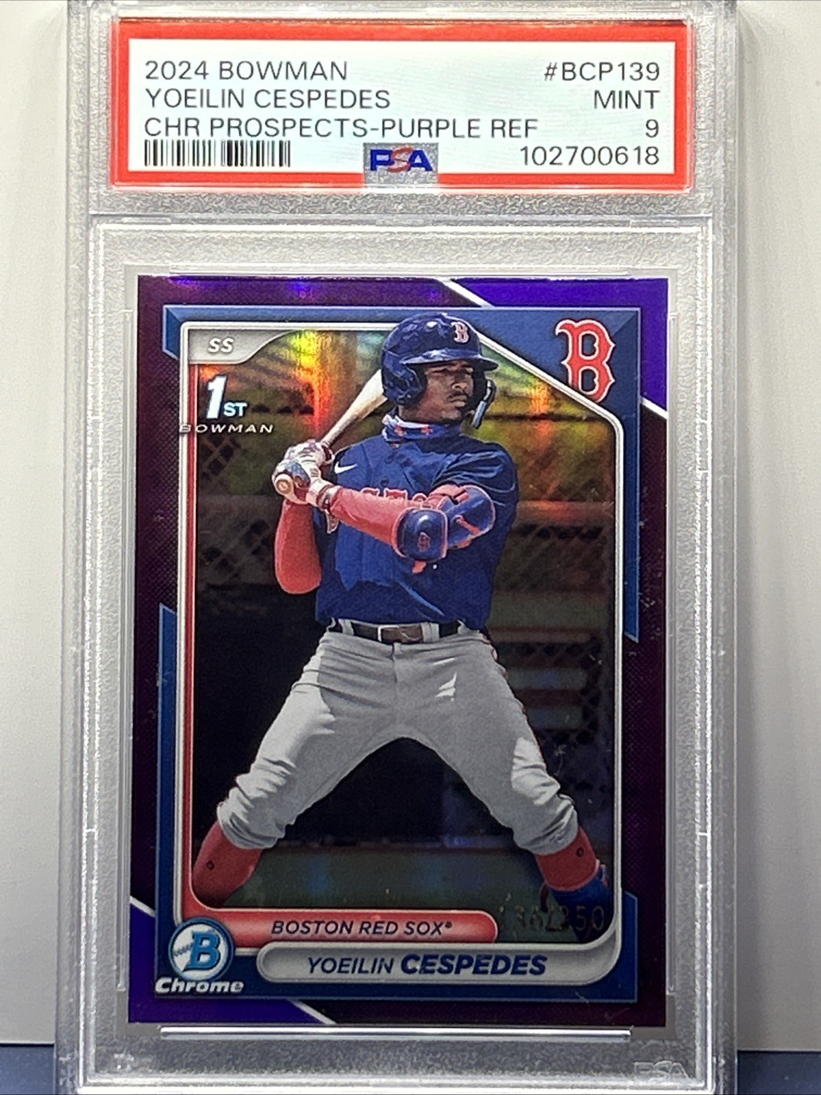 PSA 9 Yoeilin Cespedes 2024 Bowman Chrome Purple Refractor 1st Bowman #136/250