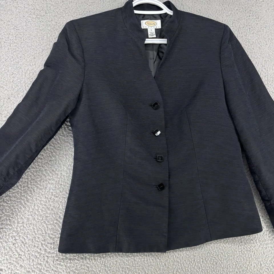 Blazer vintage Talbots para mujer 6 Petite negro seda lino clásico chaqueta de 4 botones Foto 4 de 4