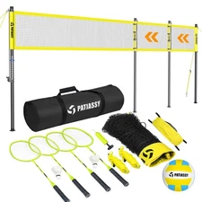 Volleyball Net and Badminton Set Combo, 32/26/20FT Height & Width Adjustable ...