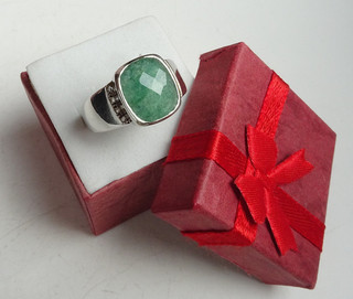 Ring 925 Silber Jade Optik Zirkonias Meisterpunze modernes Design 1980er 5 13gr