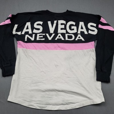 Las Vegas Nevada Exist Shirt Womens Large L Long Sleeve Striped Black Pink *