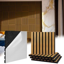 8 Pcs 3D Wood Wall Panels Peel and Stick Self Adhesive Wood Slat Acoustic Tex...