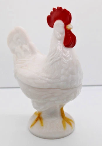 Vintage Westmoreland Milk Glass Standing Rooster Covered Candy Dish 8.5” Tall