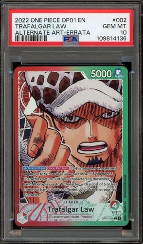 One Piece CCG Trafalgar Law Alternate Art Errata OP01-002 PSA 10 Gem Mint