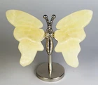 Natural Yellow Calcite Quartz Crystal Stone Butterfly Wings Statue Decor + Stand
